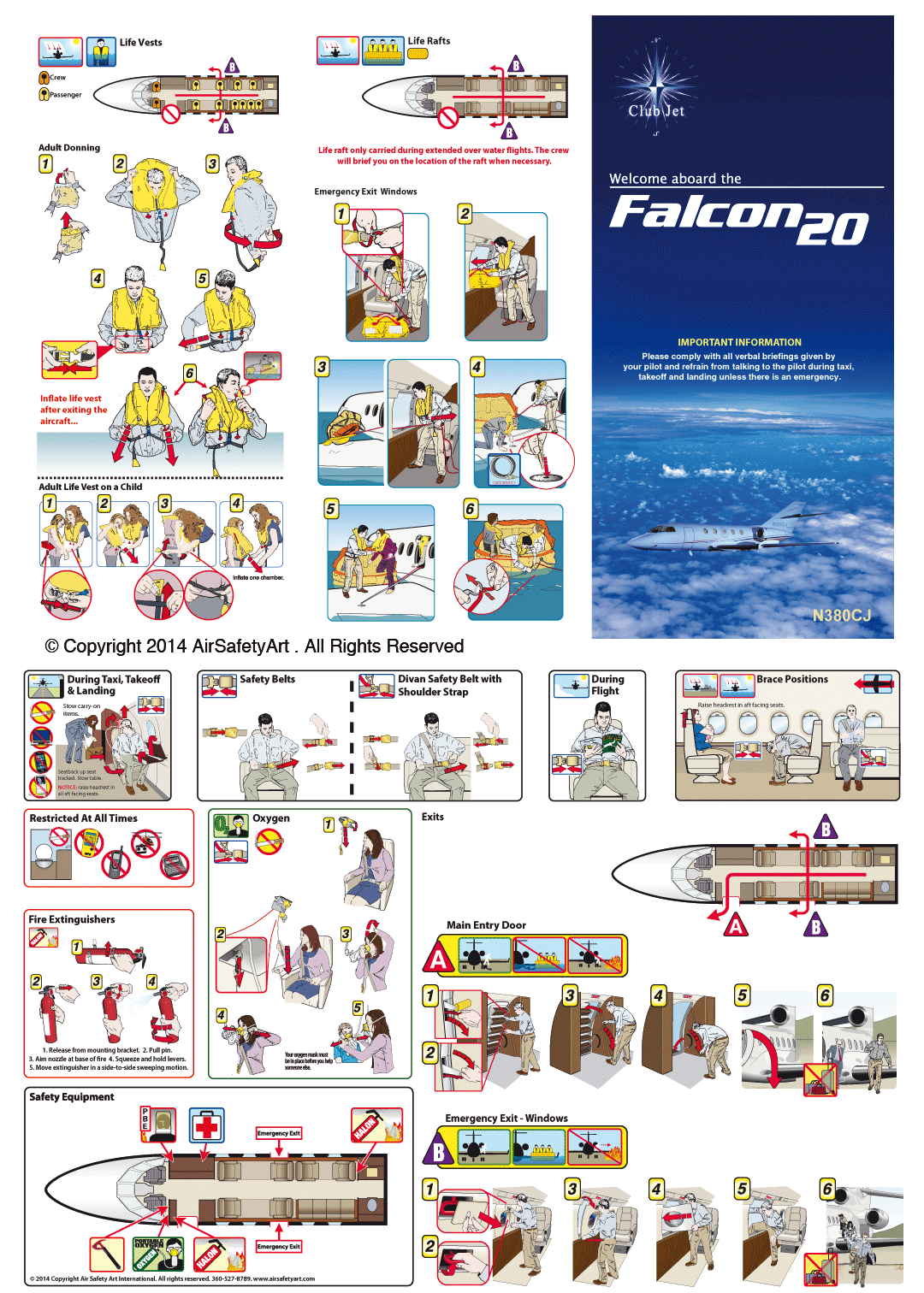 Dassault Falcon 20 Safety Briefing Card - Air Safety Art International